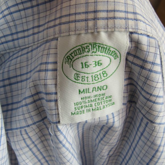Brooks Brothers Milano Men's Shirt Blue White Checks Non-Iron 16-36 XL EUC - Picture 12 of 12
